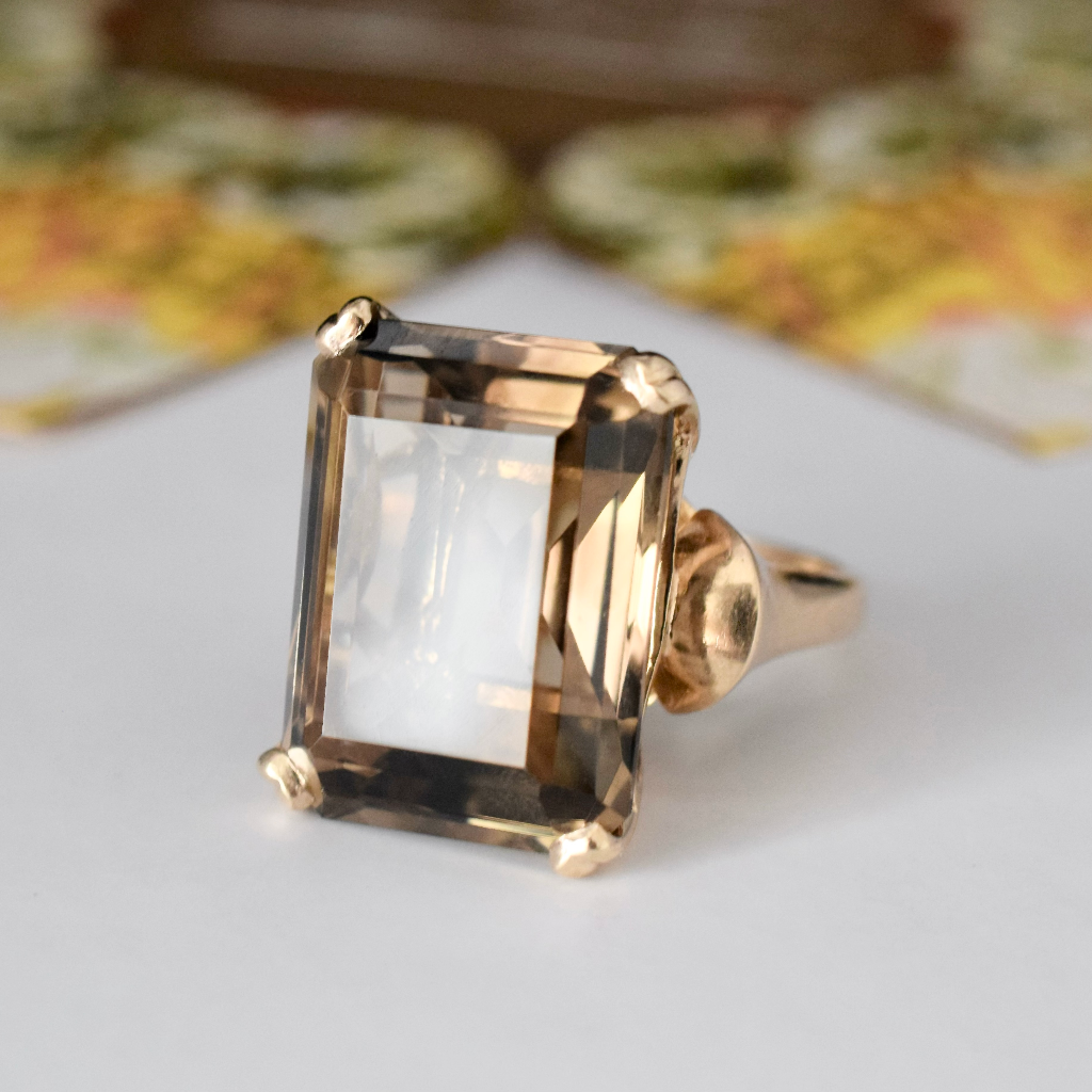 Vintage Retro Style 9ct Yellow Gold Smoky Quartz 21.0cts