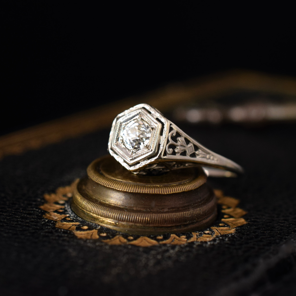 Antique Art Deco 18ct White Gold Solitaire Diamond Ring Circa 1930