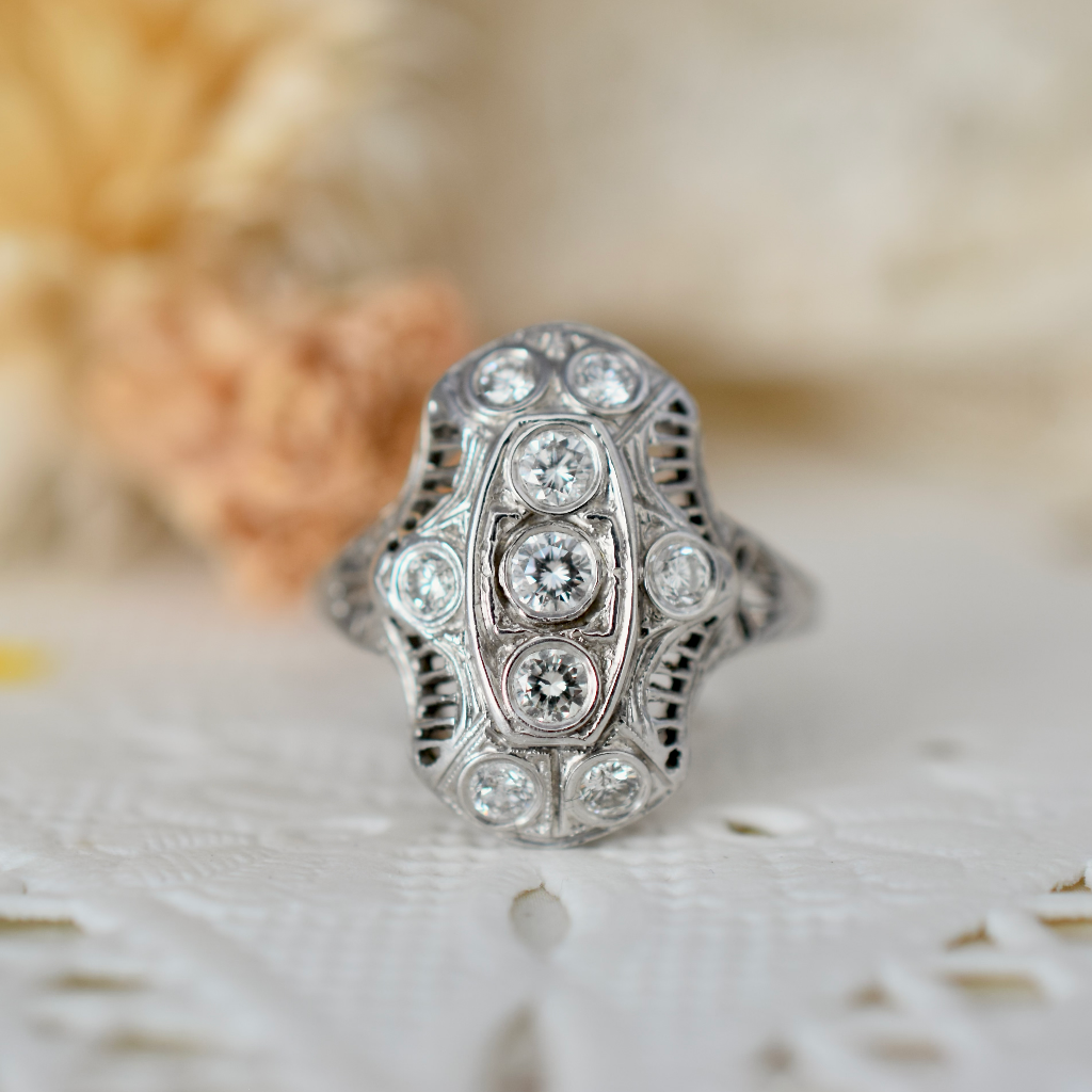 Antique Art Deco 18ct White Gold Diamond Ring circa 1935