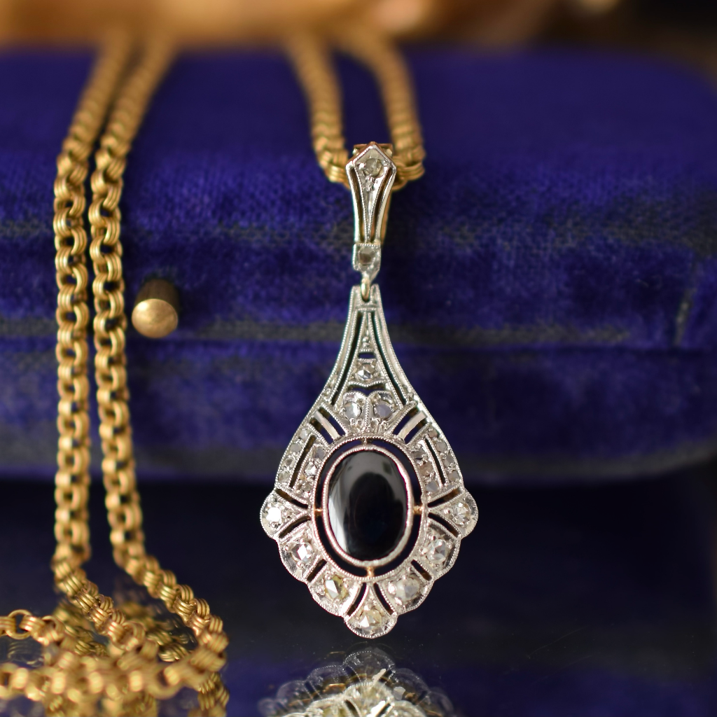 Antique Art Deco 18ct Yellow And White Gold Sapphire And Diamond Pendant Circa 1930