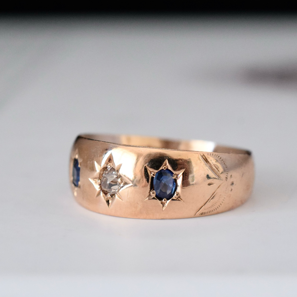 Antique Australian 15ct Rose Gold Sapphire Diamond Ring Circa 1900