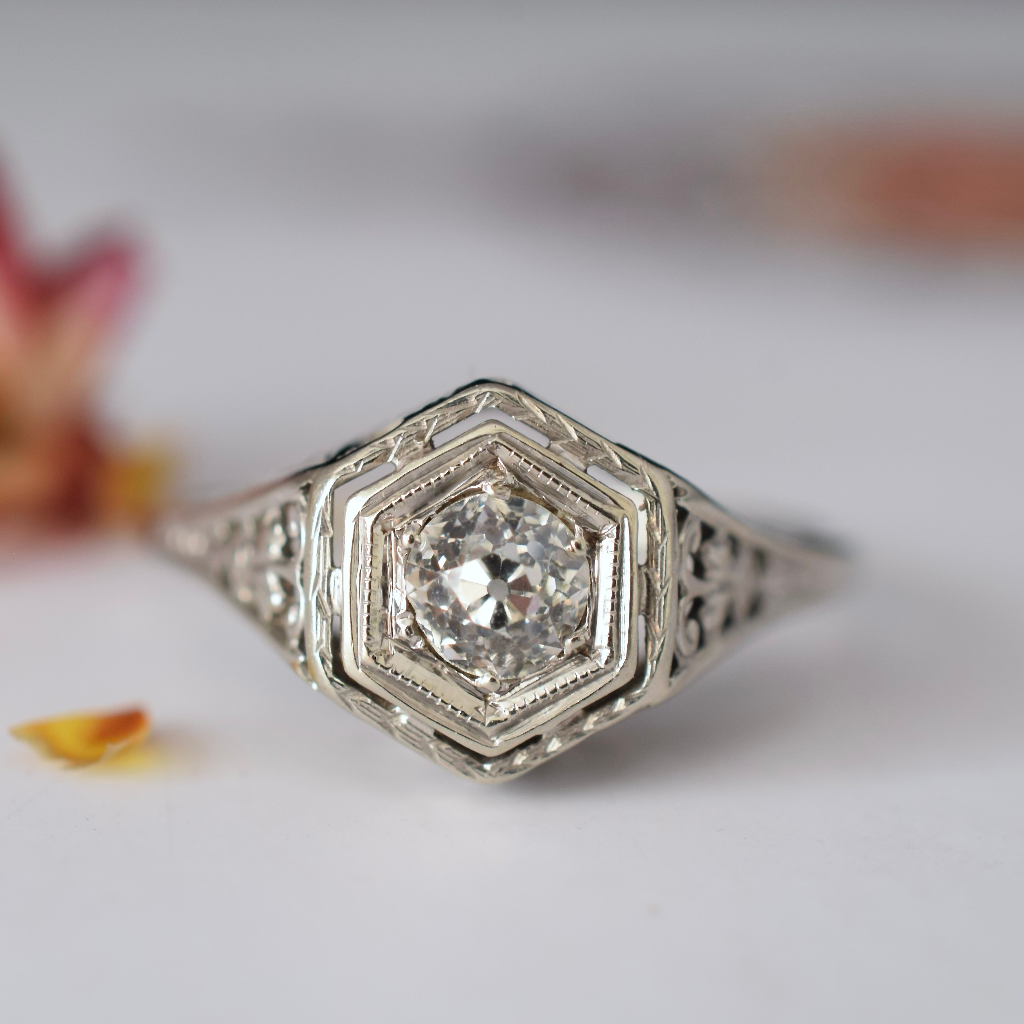 Antique Art Deco 18ct White Gold Solitaire Diamond Ring Circa 1930