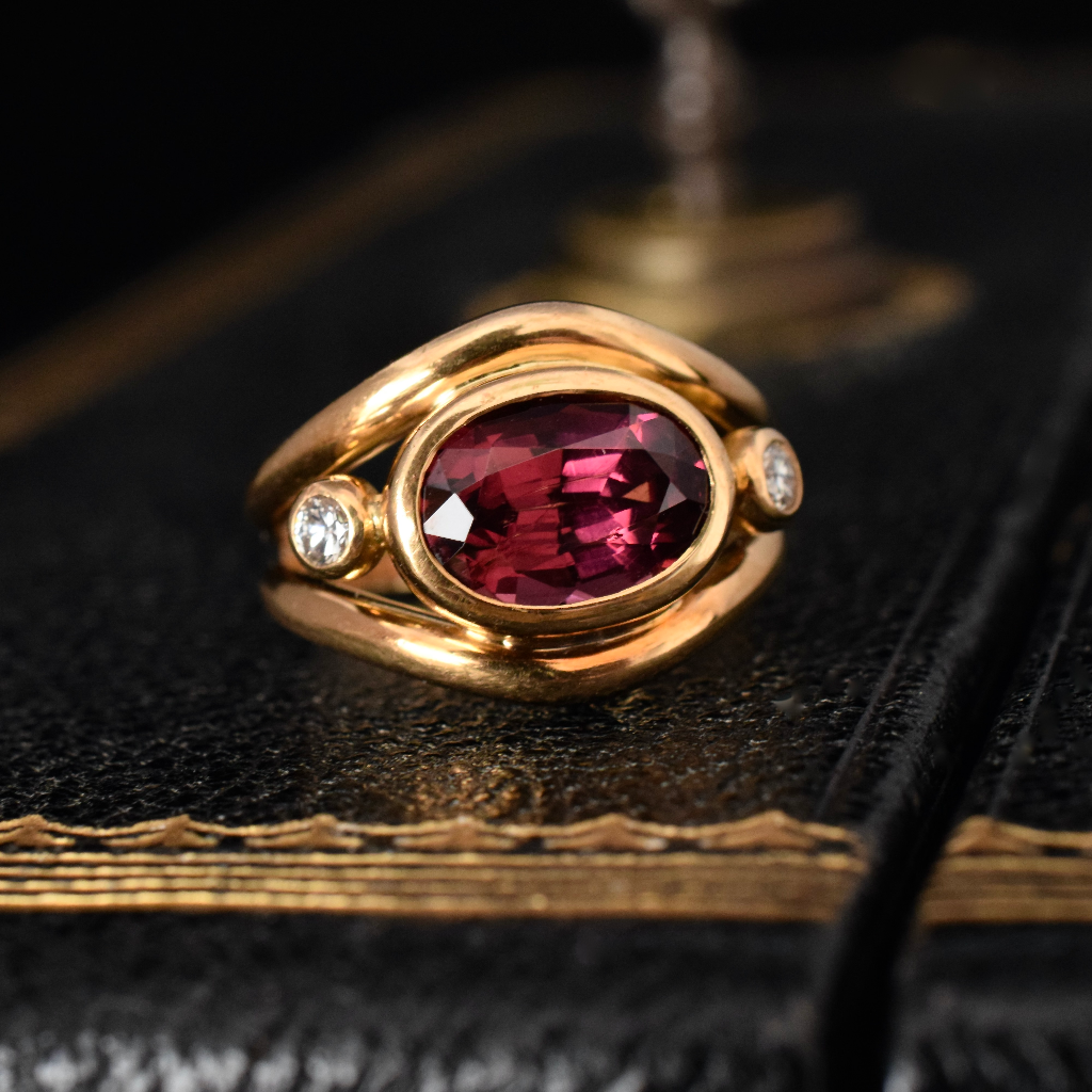 Modern 18ct Yellow Gold Natural Garnet And Diamond Ring