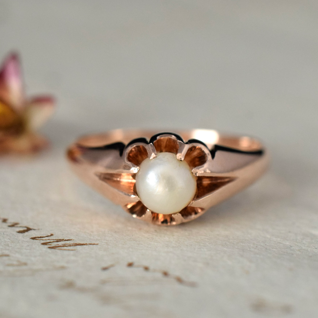 Antique 9ct Rose Gold Solitaire Pearl Ring Circa 1915