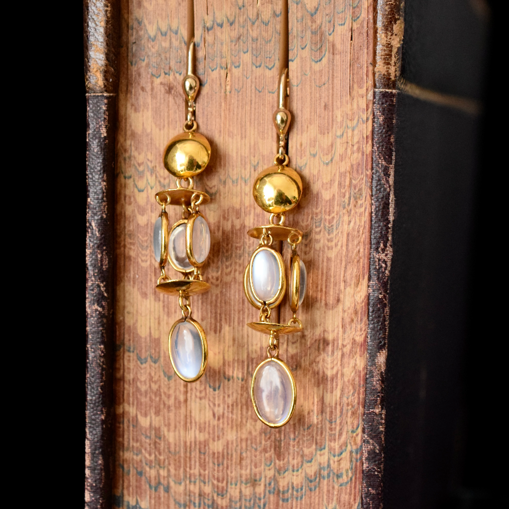 Vintage 9ct Yellow Gold Ceylon Moonstone Chandelier Earrings