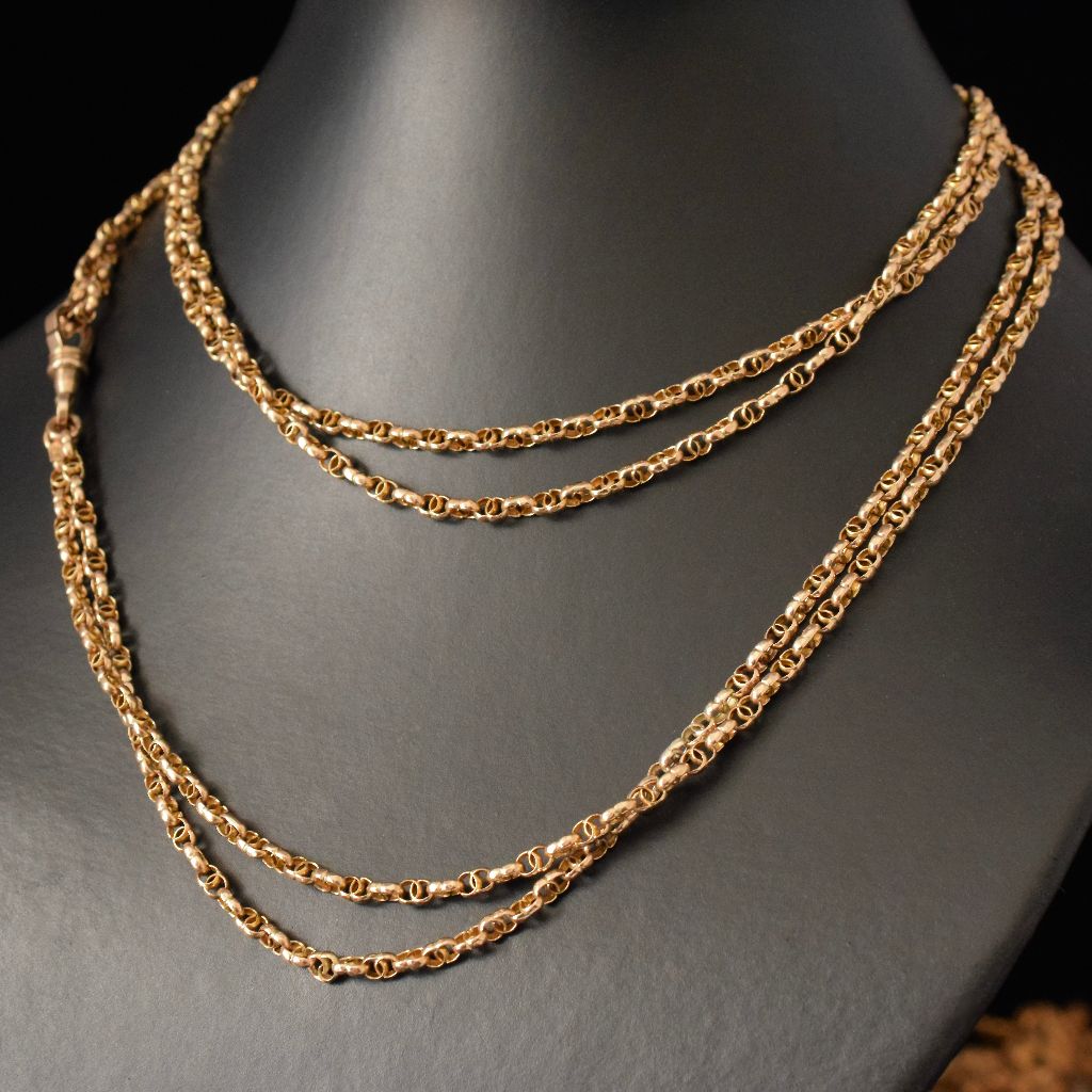 Impeccable Victorian 9ct Rose Gold Long Guard Chain Circa 1900