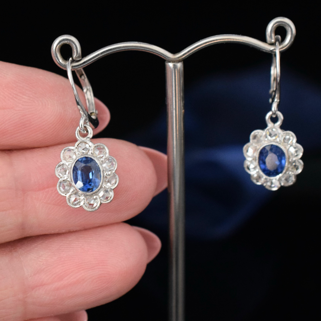 Modern 18ct White Gold Sapphire And Rose Cut Diamond Earrings Independent Valuation Included In Purchase For $5000 AUD