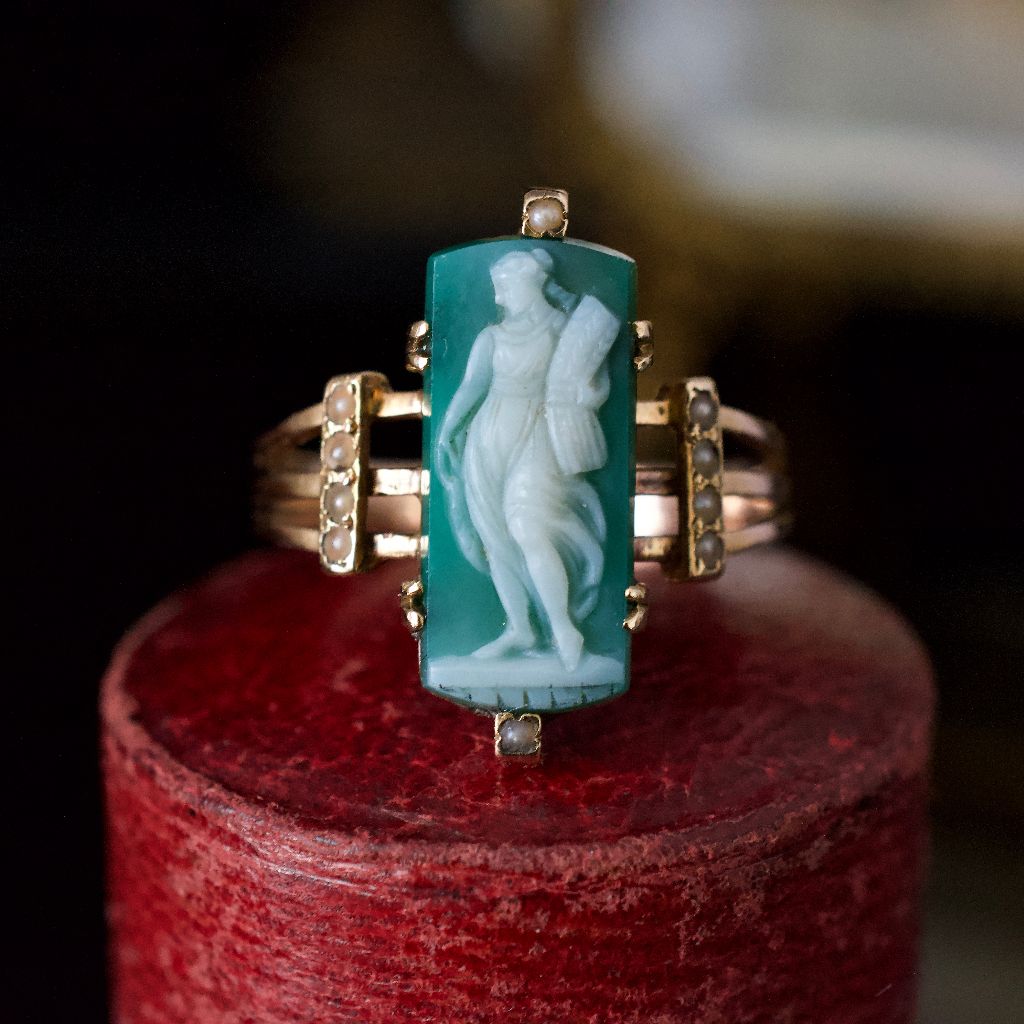 Antique Victorian French 18ct Rose Gold Agate Cameo Ring Circa 1880