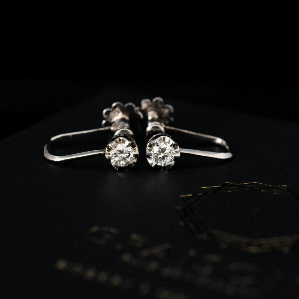 Vintage Early ‘Prouds’  Australian 18ct White Gold Diamond Screw Back Earrings