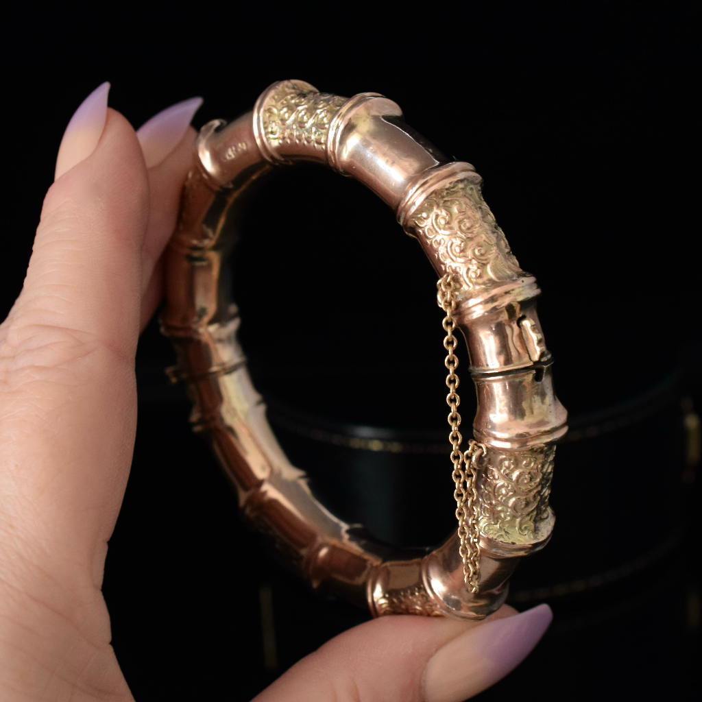 Australian Edwardian 9ct Rose Gold Bamboo Bangle By Aronson & Co.  Circa 1905