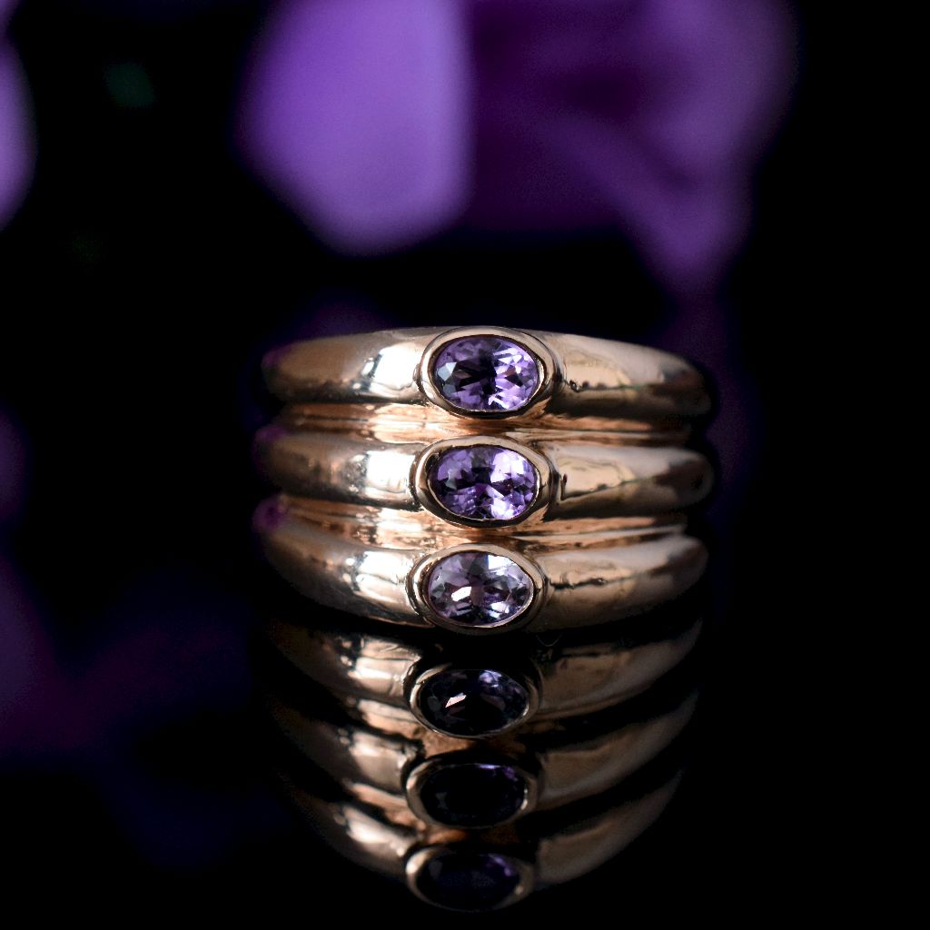 Modern Wide 9ct Rose Gold And Amethyst Ring
