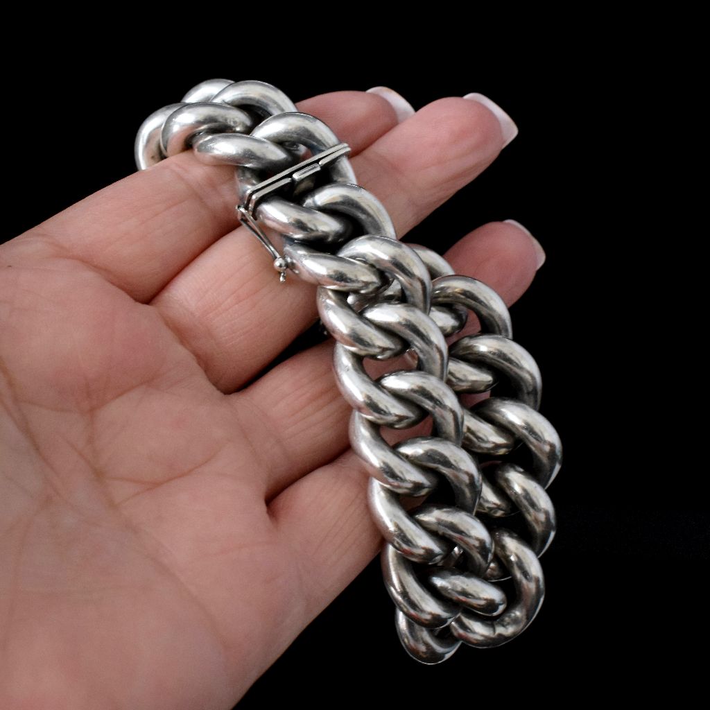 Vintage Heavy Silver Hollow Curblink Bracelet 81.33 Grams