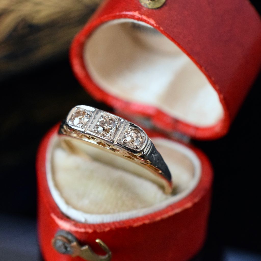 Antique Art Deco Era 18ct Yellow Gold / Plat Champagne Diamond Ring