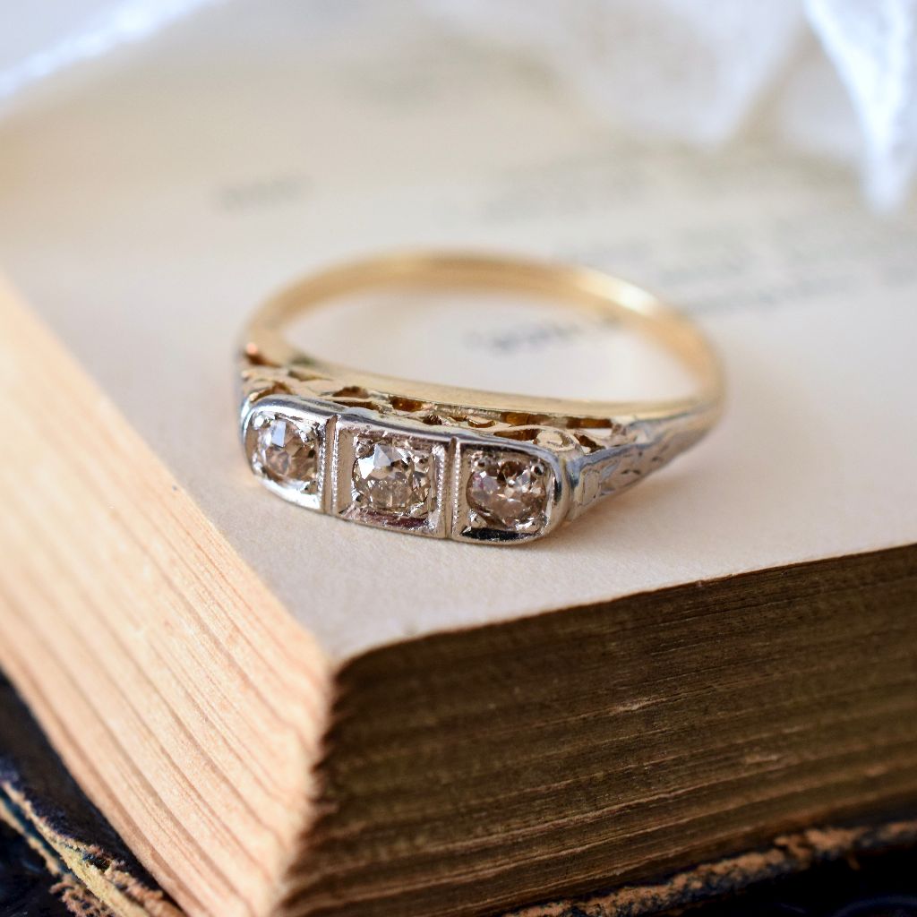 Antique Art Deco Era 18ct Yellow Gold / Plat Champagne Diamond Ring