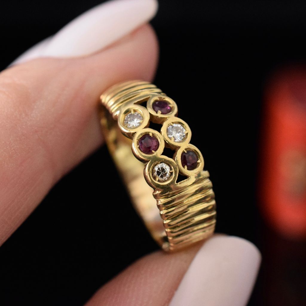 Vintage 18ct Yellow Gold Italian Ruby And Diamond Ring