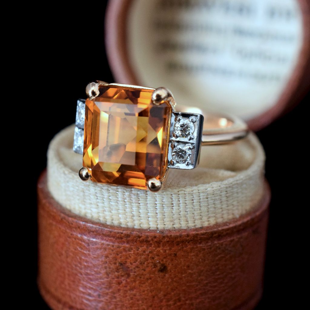 Stunning 21ct Rose Gold Citrine And Diamond Ring