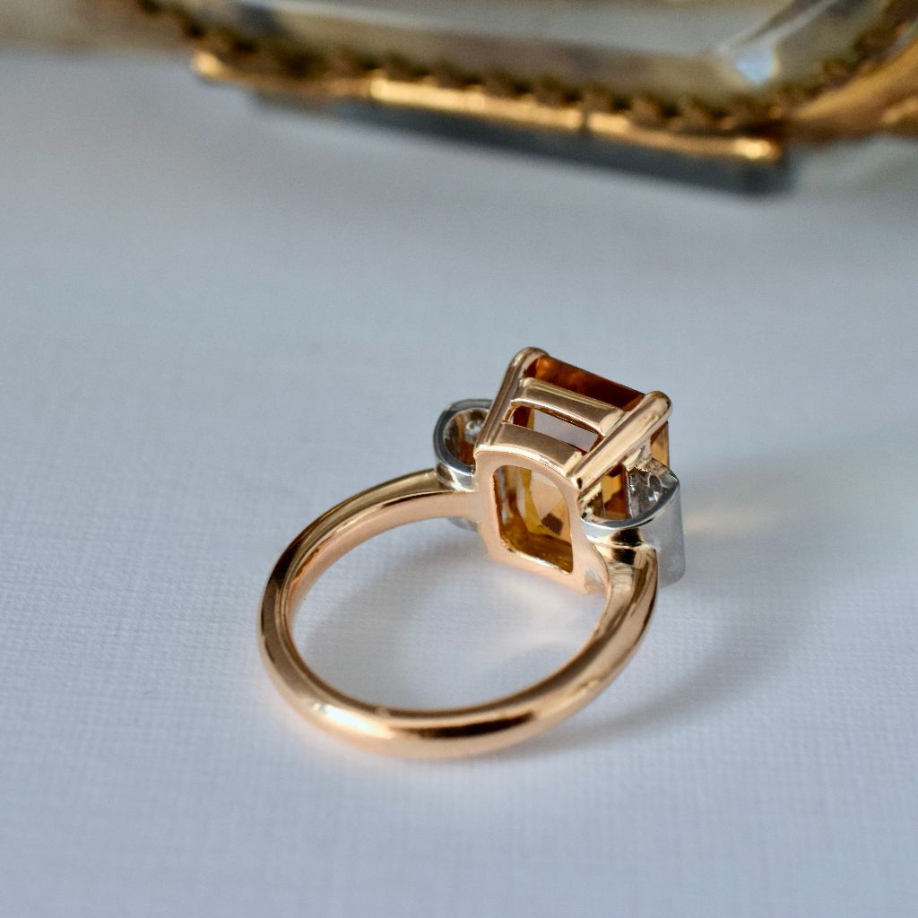 Stunning 21ct Rose Gold Citrine And Diamond Ring