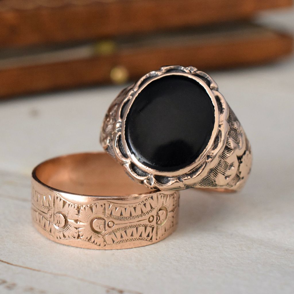 Vintage Mid-Century 9ct Rose Gold Onyx Ring