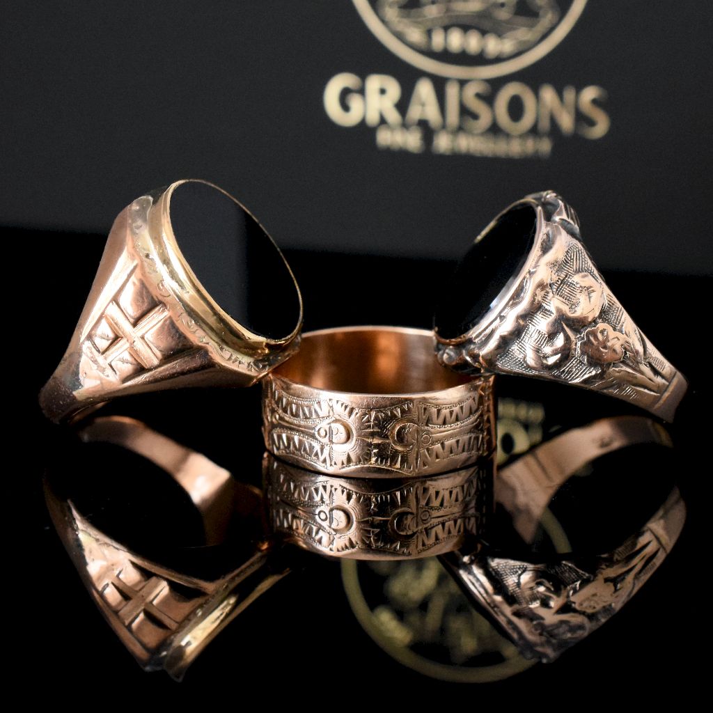 Vintage Mid-Century 9ct Rose Gold Onyx Ring