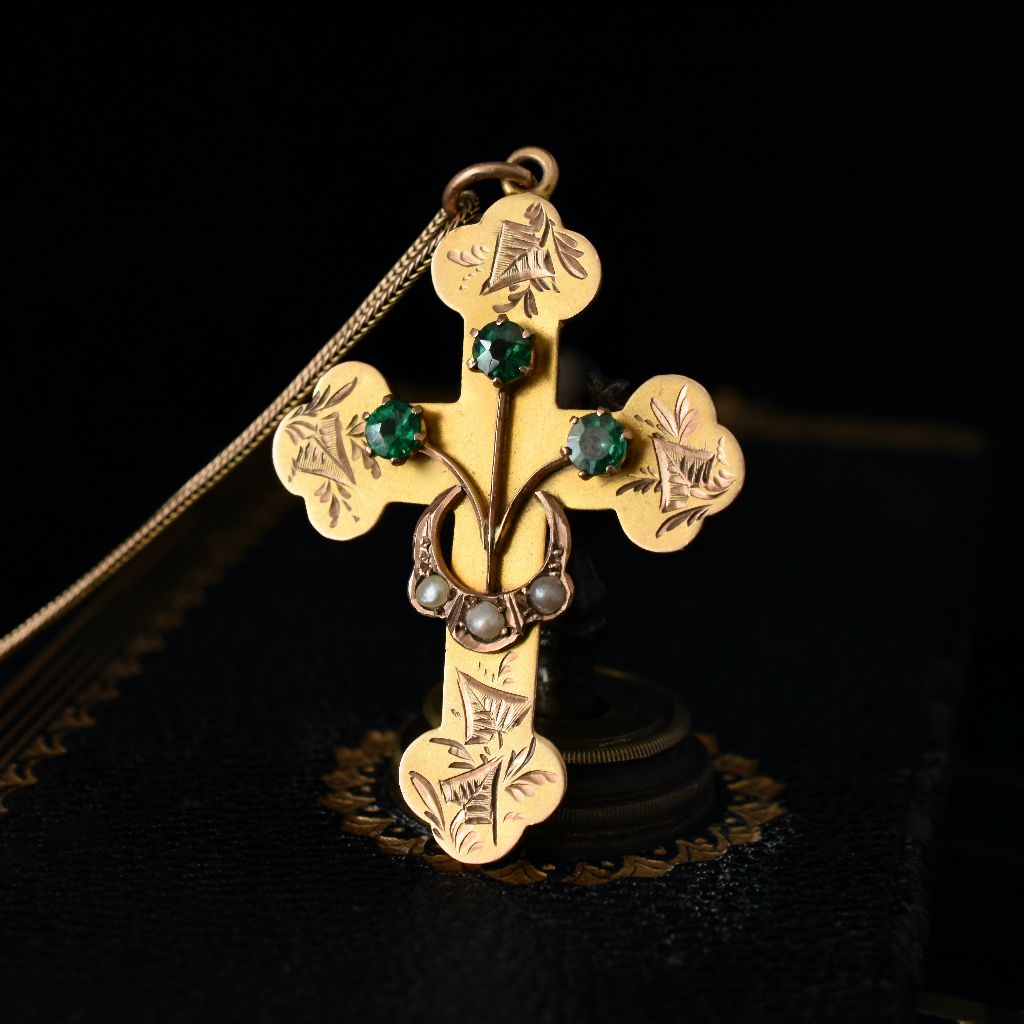 Antique Edwardian Australian 9ct Rose Gold ‘Bloomed’ Crucifix By Benjamin And Sons (1887-Present)