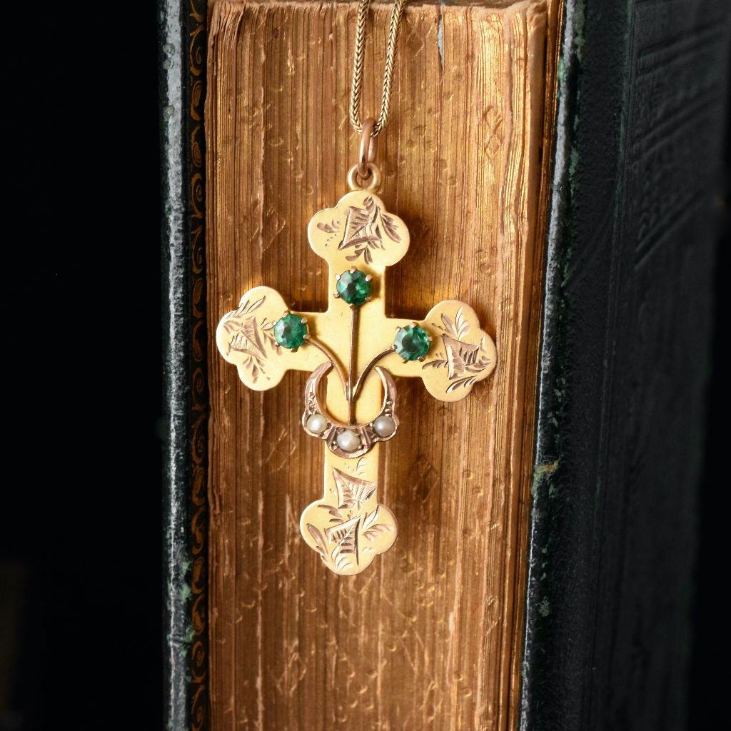 Antique Edwardian Australian 9ct Rose Gold ‘Bloomed’ Crucifix By Benjamin And Sons (1887-Present)