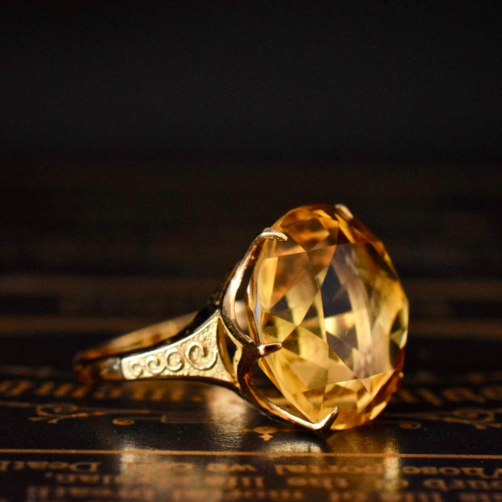 Vintage 14ct Yellow Gold Citrine Cocktail Ring