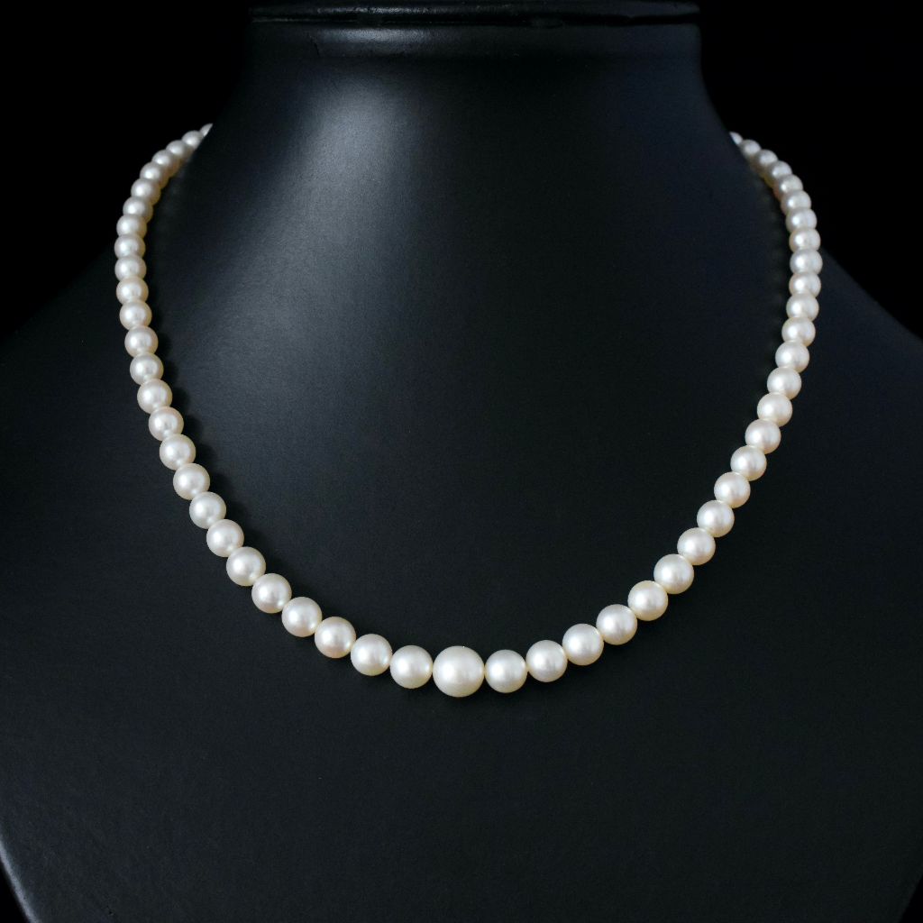 Vintage Cultured Pearl 18ct White Gold Diamond Necklace