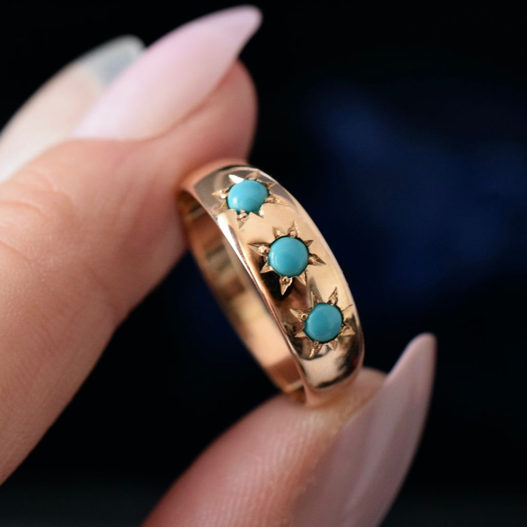 Vintage 14ct/ 583 Russian Gold Hallmarked Turquoise Gypsy Ring