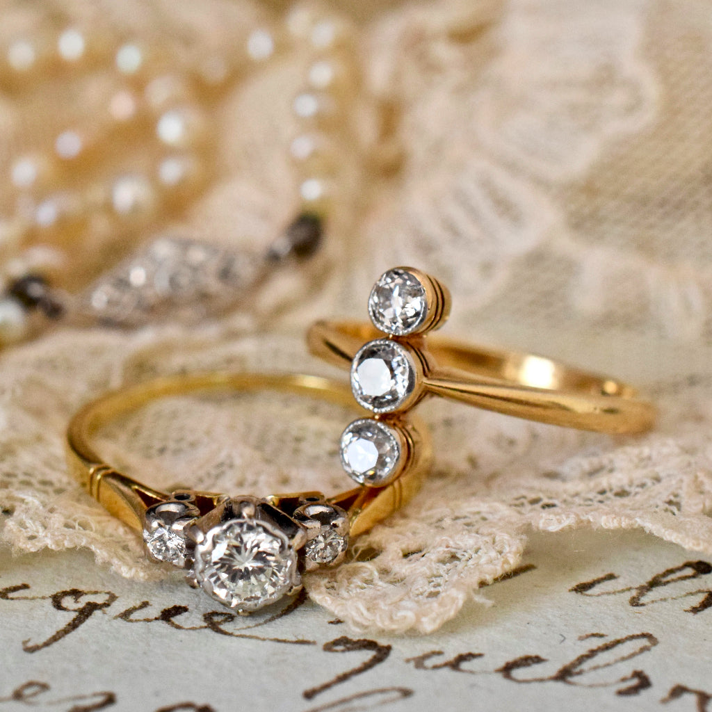 Elegant Art Deco 18ct Platinum Old European Diamond Trilogy Ring
