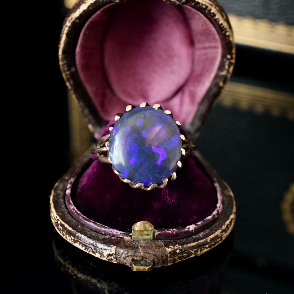 Vintage 9ct Rose Gold Australian Solid Lightning Ridge Black Crystal Opal Ring