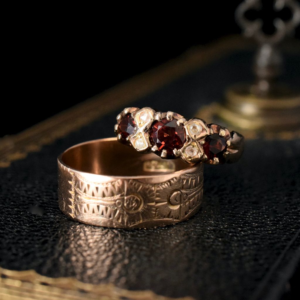 Antique Australian 15ct Rose Gold Garnet Doublet And Diamond Ring By William Drummond Circa 1905