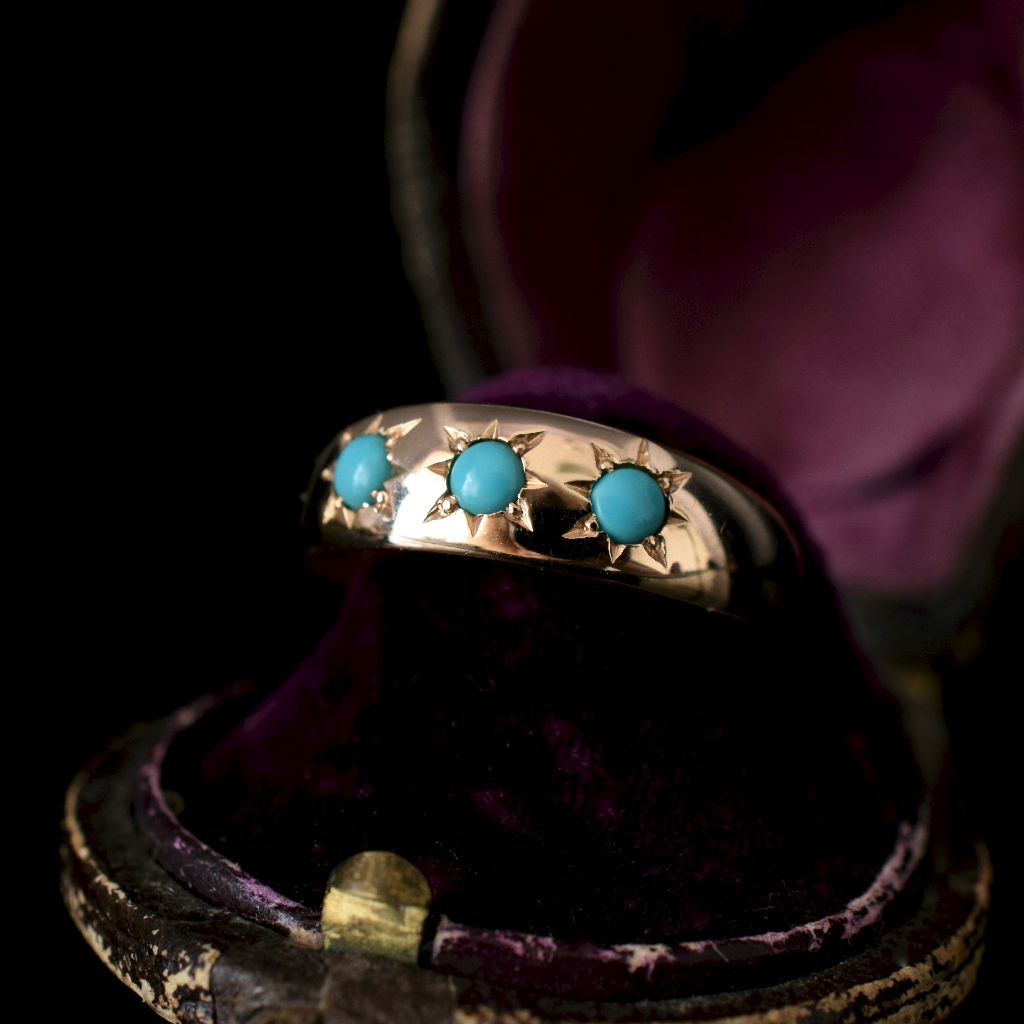 Vintage 14ct/ 583 Russian Gold Hallmarked Turquoise Gypsy Ring