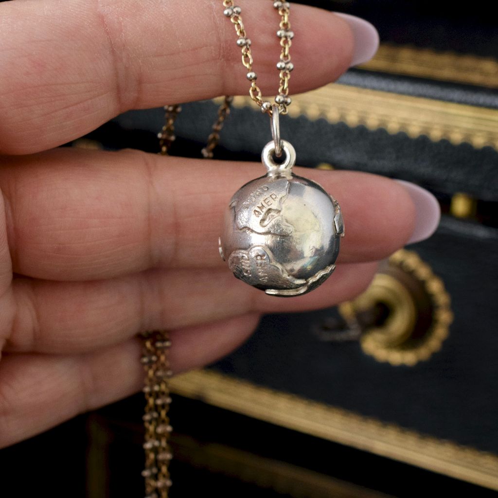 Earth Globe Silver Globe Pendant Necklace Vintage Mid-Century