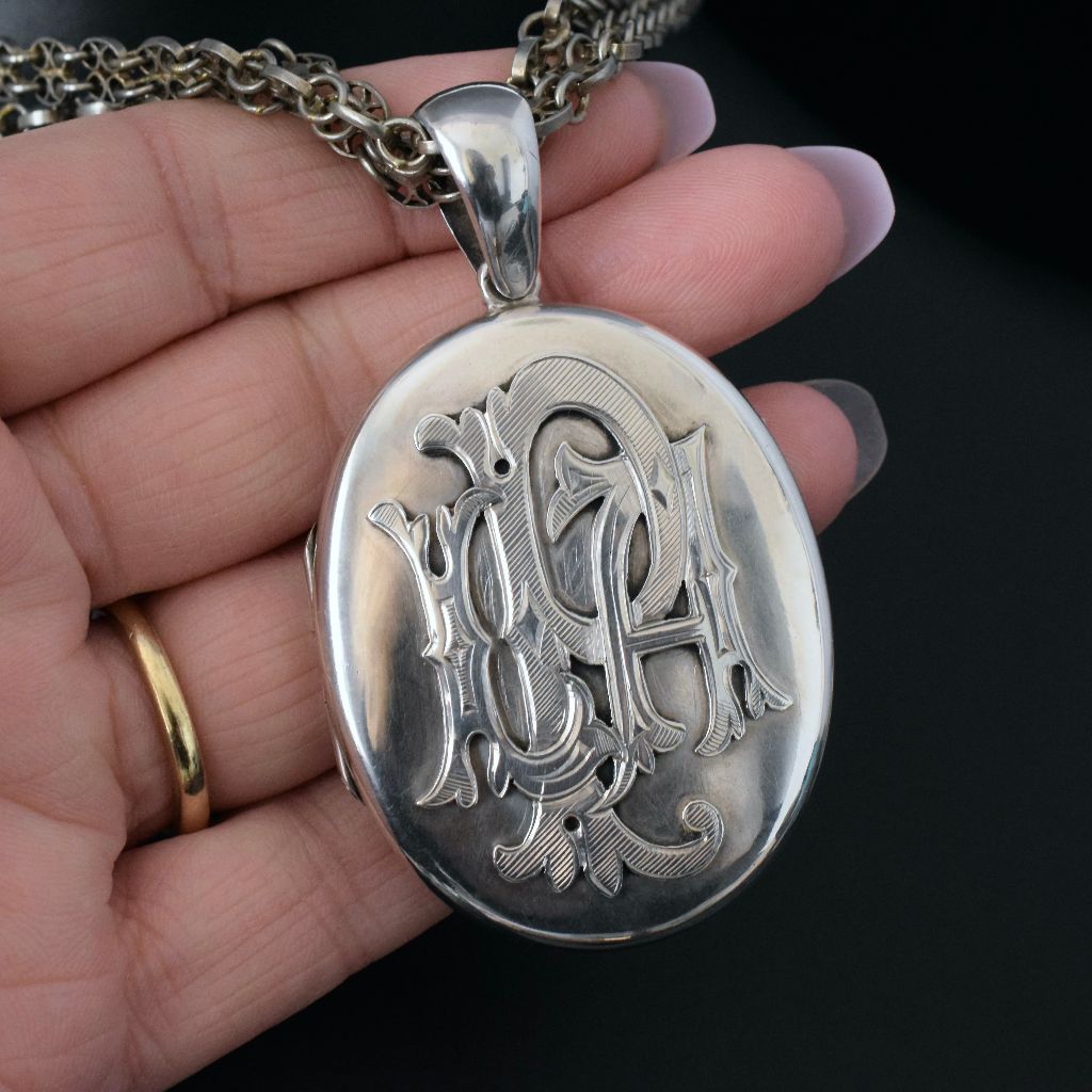 Antique Victorian/ Early Edwardian Sterling Silver Monogram Heavy Locket