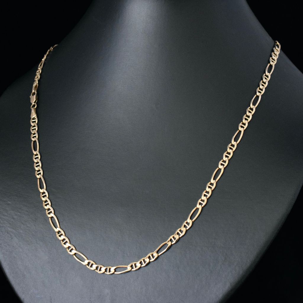 Italian 9ct Yellow Gold Bevelled Figaro Chain Necklace