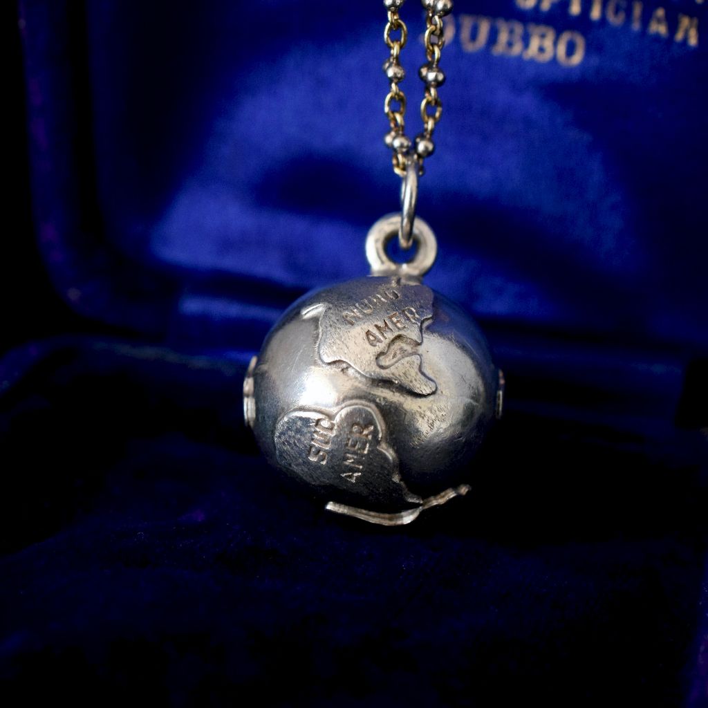 Vintage Mid-Century Sterling Silver ‘World Globe’ Pendant