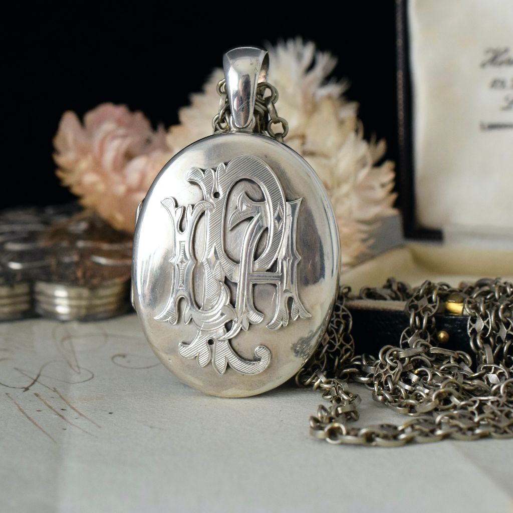Sterling Silver Antique Oval Double Locket Engraved With Monogram