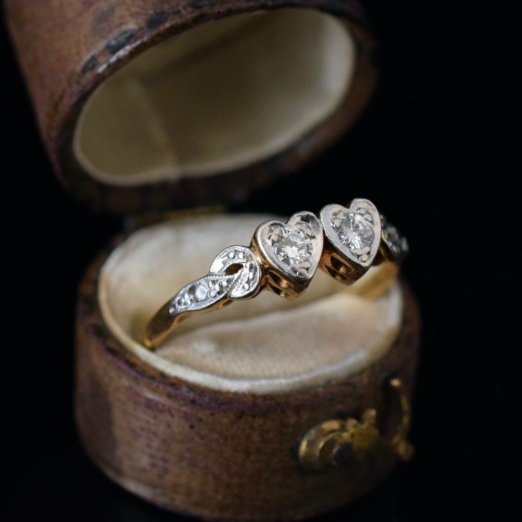 Antique Art Deco 18ct Yellow Gold ‘Double Heart’ Diamond Ring