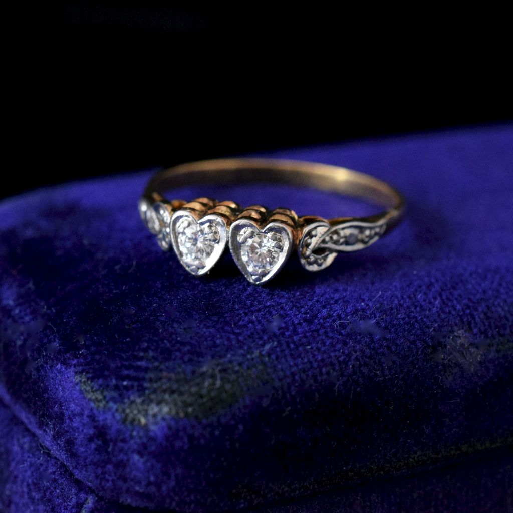 Antique Art Deco 18ct Yellow Gold ‘Double Heart’ Diamond Ring