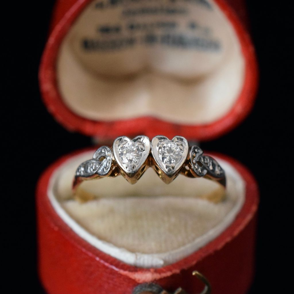 Antique Art Deco 18ct Yellow Gold ‘Double Heart’ Diamond Ring