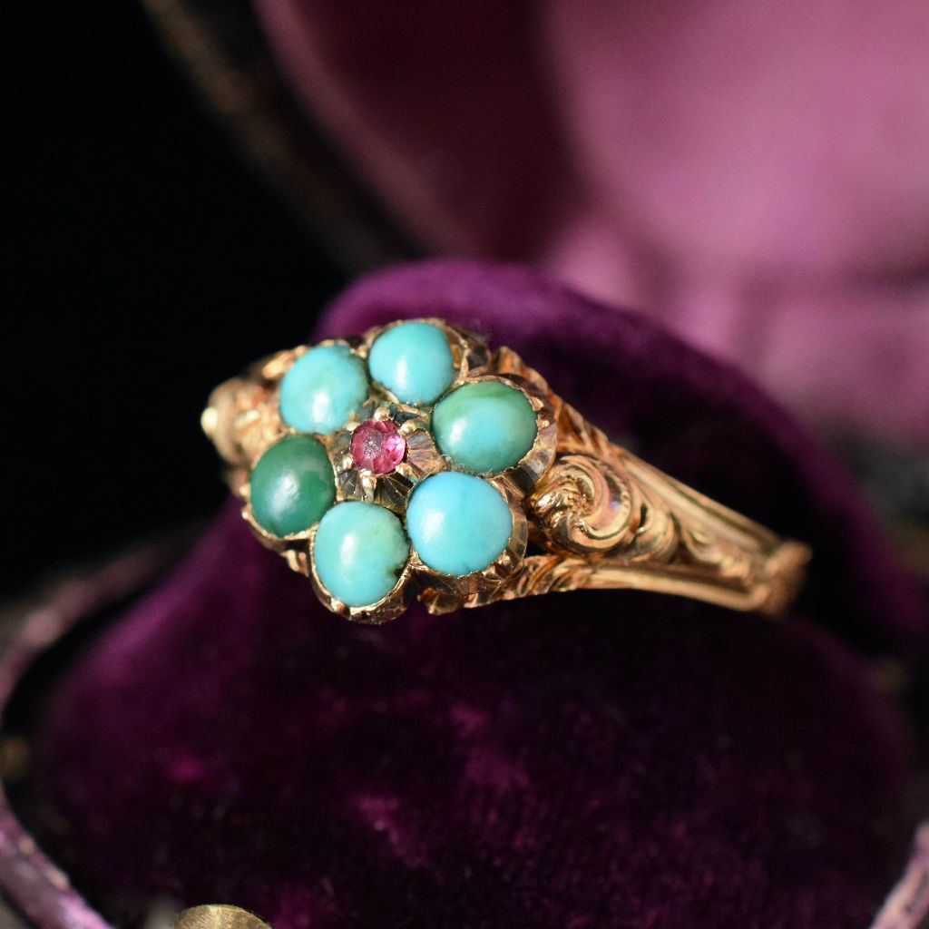 Antique Georgian 22ct Yellow Gold Turquoise ‘Forget Me Not’ Ring Circa 1820