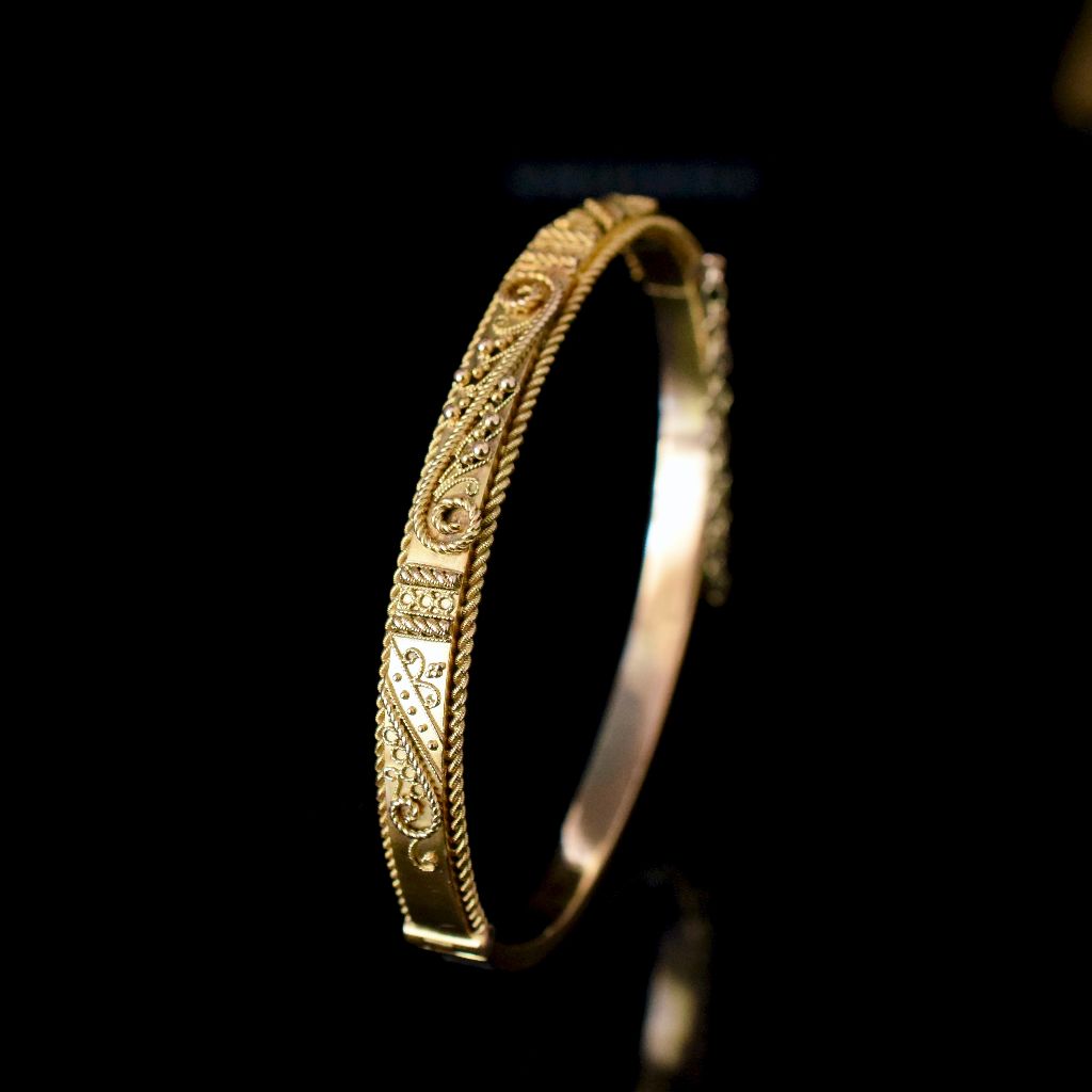 Antique Victorian 15ct Gold Etruscan Revival Bangle Circa 1880