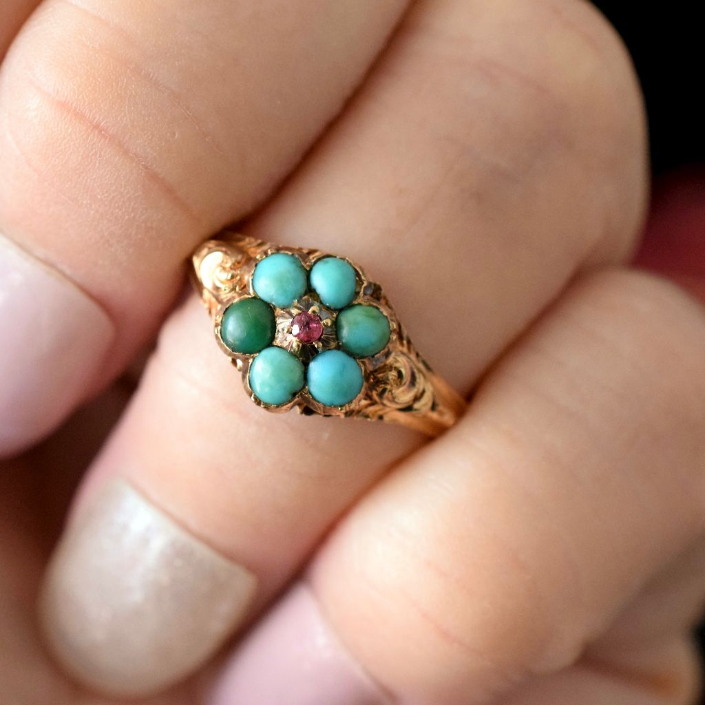 Antique Georgian 22ct Yellow Gold Turquoise ‘Forget Me Not’ Ring Circa 1820