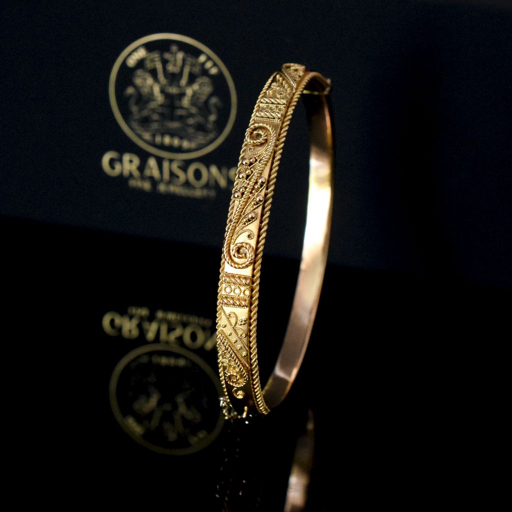 Antique Victorian 15ct Gold Etruscan Revival Bangle Circa 1880