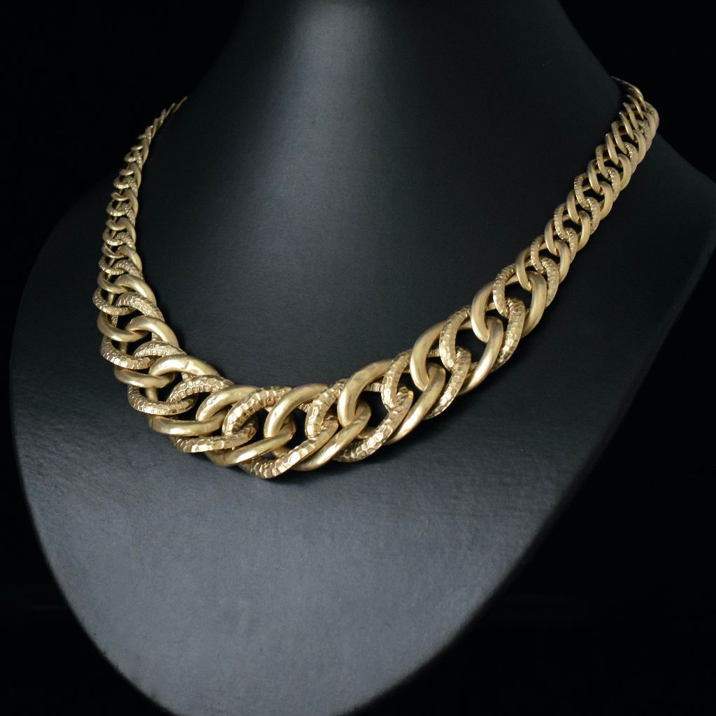 Vintage Italian 14ct Yellow Gold Embossed Link Reversible Necklace