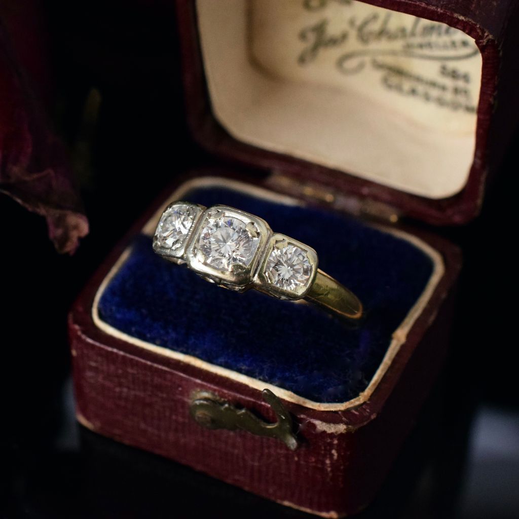 Superb Art Deco Era 18ct 1.00ct Trilogy Ring Insurance Valuation for $9000 (included in sale)