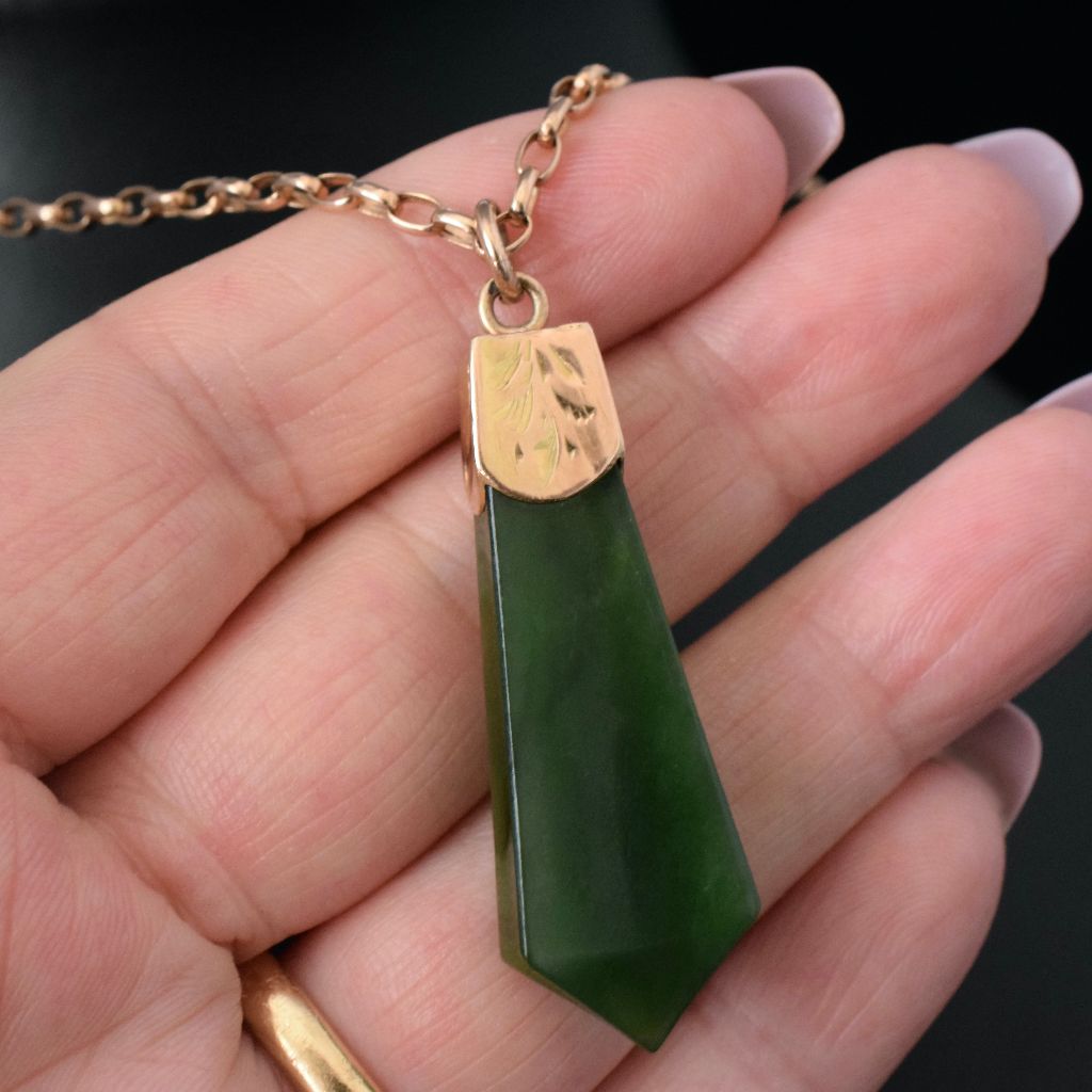 Antique Australian 15ct Yellow Nephrite Jade Fob Charm/Pendant Circa 1900