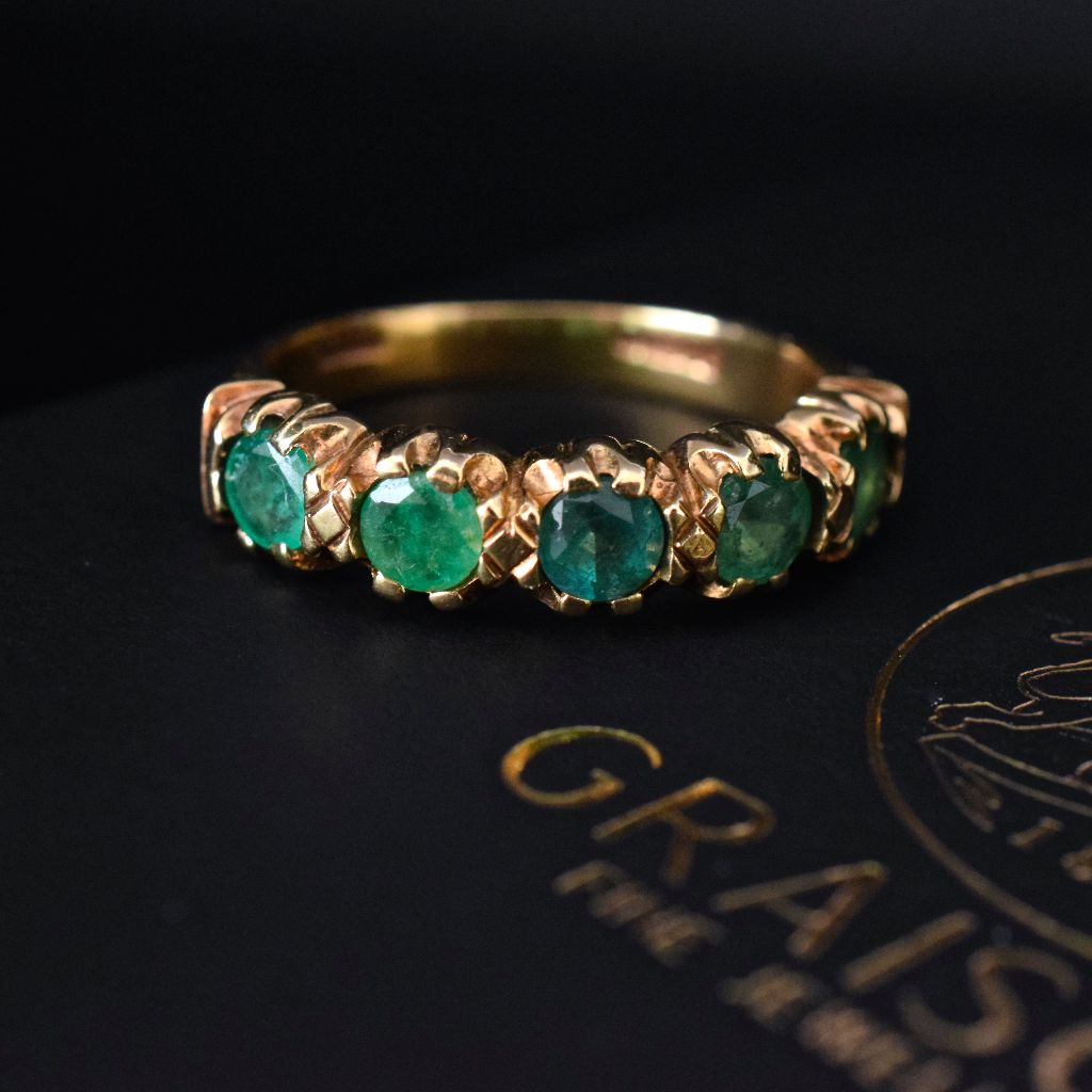 Modern 9ct Yellow Gold Five Stone Half-Hoop Emerald Ring