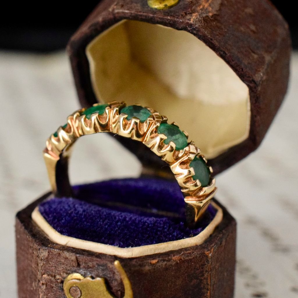 Modern 9ct Yellow Gold Five Stone Half-Hoop Emerald Ring