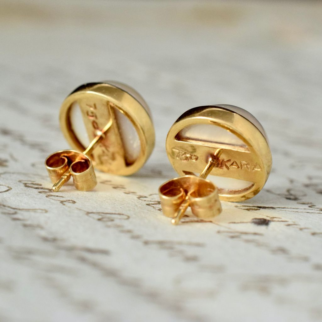 Modern 18ct Yellow Gold Mabe Pearl Earrings